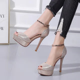 Women's Shimmery High Heel Stilettos - Gold - Super High Heels - 39 B - PU Leather - image 12