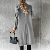 Women's Double Breasted Long Overcoat - Khaki - Women's Jacket - XXXL - Polyester - image 27