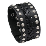 Unisex Wide Cuff Goth Bracelet - Black - Plaits Studs B05 - Medium - PU Leather - image 3