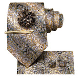 Men's 5 Pcs Floral Bronze Tie Set - Bronze - 5Pcs Set -N-0271 - One Size - Silk - image 7