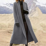 Women's Long Woolen Cardigan Coat - Black - Jacket - 3XL - Wool Blend - image 2