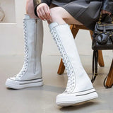 Women's Knee High Platform Canvas Boots - Black - High Top Canvas Sneakers - 40 B - Canvas - image 27
