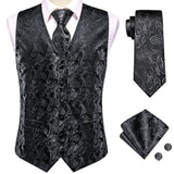 Men's 5 Pcs Luxury Black Gray Vest Tie Set - Black/Gray - 5Pcs Set -MJ-3027 - XXXL - Silk - image 10