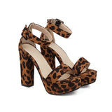 Women's High Leopard Print Platform Sandals - Leopard Pattern - Beige Brown - 44 B - PU Suede Leather - image 17