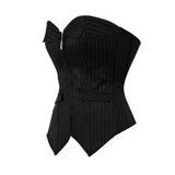 Women's Black Pin Striped Zip Up Corset - Black - 1 - 5802 - Zip Up Front - 6XL - Polyester - image 9