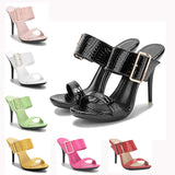 Women's Big Buckle High Heel Slides - Black - Formal Shoes - 43 B - PU Leather - image 29