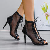 Women's Mesh Lace Up Stiletto Booties - White - Mesh Booties - 43 B - PU Leather - image 14
