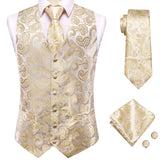 Men's 4pcs Formal Floral Tie Set - Beige - 4pc Tie Set -MJ -3037 - 3XL - Silk - image 12