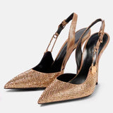 Women's Metallic Beaded High Slingbacks - Gold - 1 6129 / Slingbacks - 42 B - PU Leather - image 6