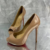 Women's Patent Super High Dress Stilettos - Beige - 12cm Heels - 45 B - PU Leather - image 4