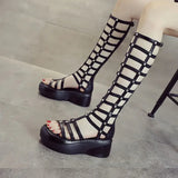 Women's Cut Out Gladiator Sandals - Black - Platform Sandals - 42 B - PU Leather - image 4