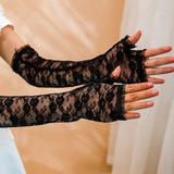 Women's Long Lace Fingerless Gloves - Black - Long Lace Gloves - One Size - Acetate - image 4