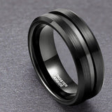Tungsten Brushed Black Grooved Band - Black - Wedding Band 8mm - 13 - Tungsten - image 2