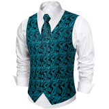 Men's 4 Pcs Luxury Teal Blue Tie Vest Set - Teal Blue - 4pc Tie Set - MJ-0107 - 3XL - Silk - image 7
