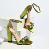 Funki Buys | Shoes | Women's Satin Crystal High Block Sandal