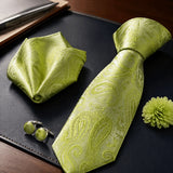 Funki Buys | Neckties | Men's 4 Pcs Lime Paisley Luxury Tie Set