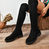 Women's Over Knee Tie Up Platform Boots - Black - Over Knee Suede Tie Boots - 43 B - PU Suede Leather - image 6