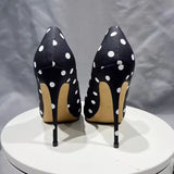 Women's Silk Polka Dot Pointed Toe Heels - Black - 1 / 12cm Heel - 46 B - Silk/Leather - image 5