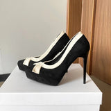 Women's Suede Bow Tie Platorm Heels - Black - 12cm Heel - 42 B - PU Suede Leather - image 8