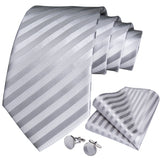 Men's 3 Pcs Silver Grey Striped Tie Set - Silver - 3pc Tie Set - SJT-7003 - One Size - Silk - image 5