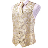 Men's 4pcs Formal Floral Tie Set - Beige - 4pc Tie Set -MJ -3037 - 3XL - Silk - image 7