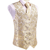 Men's 4pcs Formal Floral Tie Set - Beige - 4pc Tie Set -MJ -3037 - 3XL - Silk - image 9
