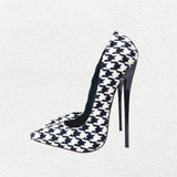 Women's Custom Houndstooth Super High Heels - Black/White - 1 / 12cm Heel - 46 B - PU Leather - image 8