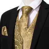 Men's 4 Pcs Dark Gold Vest Tie Set - Gold - 4Pcs Set - 2017 - XXXL - Silk - image 10
