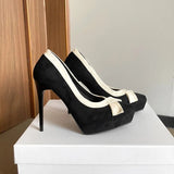 Women's Suede Bow Tie Platorm Heels - Black - 12cm Heel - 42 B - PU Suede Leather - image 10