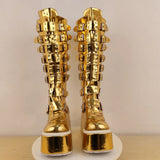 Women's Gold Buckle Strap Platform Boots - Gold - Buckle Boots - 46 B - PU Leather - image 11