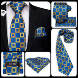 Funki Buys | Neckties | Men's 3 Pcs Luxury Gold Squares Tie Set