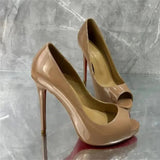 Women's Patent Super High Dress Stilettos - Beige - 12cm Heels - 45 B - PU Leather - image 9