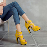 Women's Block Heeled Platform Sandals - Black - Heels - 43 B - PU Leather - image 18