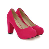 Women's Faux Suede High Chunky Heels - Blue - Chunky Heels - 43 B - PU Flock Leather - image 44