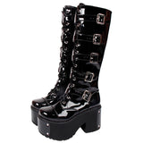 Women's Gothic Harajuku Platform Stud Boots - Black - Cross / Matte / Stud Heel / 10cm - 44 B - PU Leather - image 10