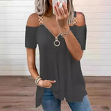 Women's Chain Link Strap Zipper Shirt - Blue - Zip Top - 5XL - Polyester - image 3