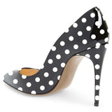 Women's PU Leather Polka Dot Heels - Black - 1 / 12cm Heel - 46 B - Silk/Leather - image 7