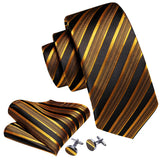 Men's 3 Pcs Silk Dark Gold Stripe Tie Set - Gold - 3pc Tie Set - FA-5702 - One Size - Silk - image 5