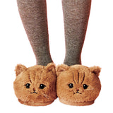 Women's Plush Kitten Slippers - Brown - 1 / Round Eyes - 5 (CN 36) - Plush - image 1
