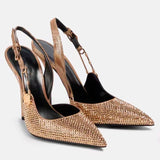 Women's Metallic Beaded High Slingbacks - Gold - 1 6129 / Slingbacks - 42 B - PU Leather - image 4