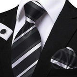 Men's 3 Pcs Striped Jacquard Tie Set - Blue - 2 - One Size - Polyester - image 27