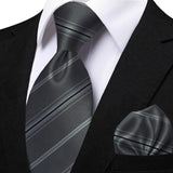 Men's 3 Pcs Striped Jacquard Tie Set - Blue - 2 - One Size - Polyester - image 33