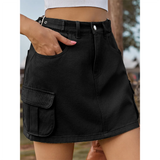 Women's Short Denim Skirt with Pockets - Mocha - Short Skirt - 2XL - Rayon - image 12