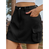 Women's Short Denim Skirt with Pockets - Mocha - Short Skirt - 2XL - Rayon - image 7