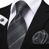 Men's 3 Pcs Striped Jacquard Tie Set - Blue - 2 - One Size - Polyester - image 2