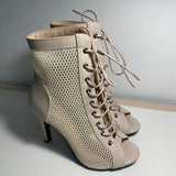 Women's Mesh Peep Toe Stiletto Booties - Beige - 10cm Mesh Booties - 43 B - PU Leather - image 12