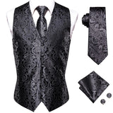 Men's 5 Pcs Luxury Black Silver Vest Tie Set - Black/Silver -5Pcs Set -MJ-0011-0055 - XXXL - Silk - image 2