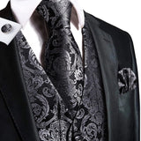 Men's 5 Pcs Luxury Black Silver Vest Tie Set - Black/Silver -5Pcs Set -MJ-0011-0055 - XXXL - Silk - image 3