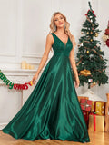 Women's Elegant Satin Sequin Dresses - Navy Blue - Evening Dress - XXL - Polyester Sequin - image 18