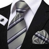 Men's 3 Pcs Striped Jacquard Tie Set - Blue - 2 - One Size - Polyester - image 26